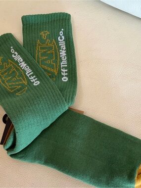 Vans Green Crew Socks with Yellow Logo Detail